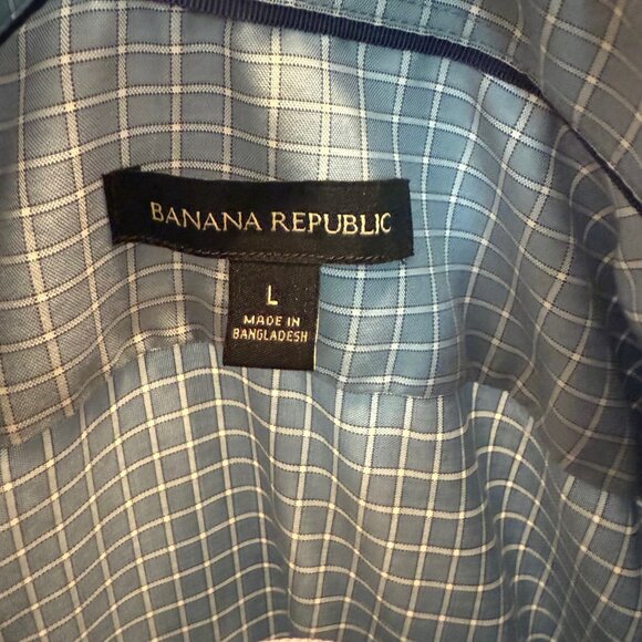 Banana Republic Men's Long Sleeve Dress Shirt, Size L, Blue w/ Black & White - Picture 3 of 6